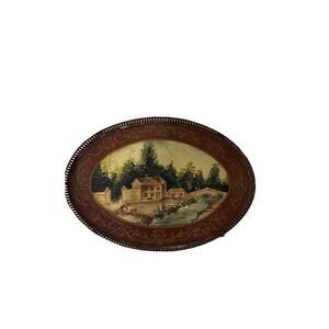 Raymond Waites Toyo Trading Hand Painted Footed Brass Serving Tray
